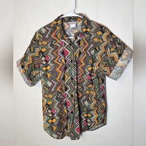 Vintage Women's Denim Republic 90's Geometric Button Up, Size Large
